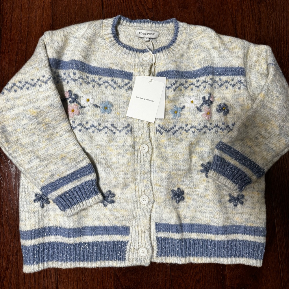 Rosie Posie Blue and Cream Floral Cardigan